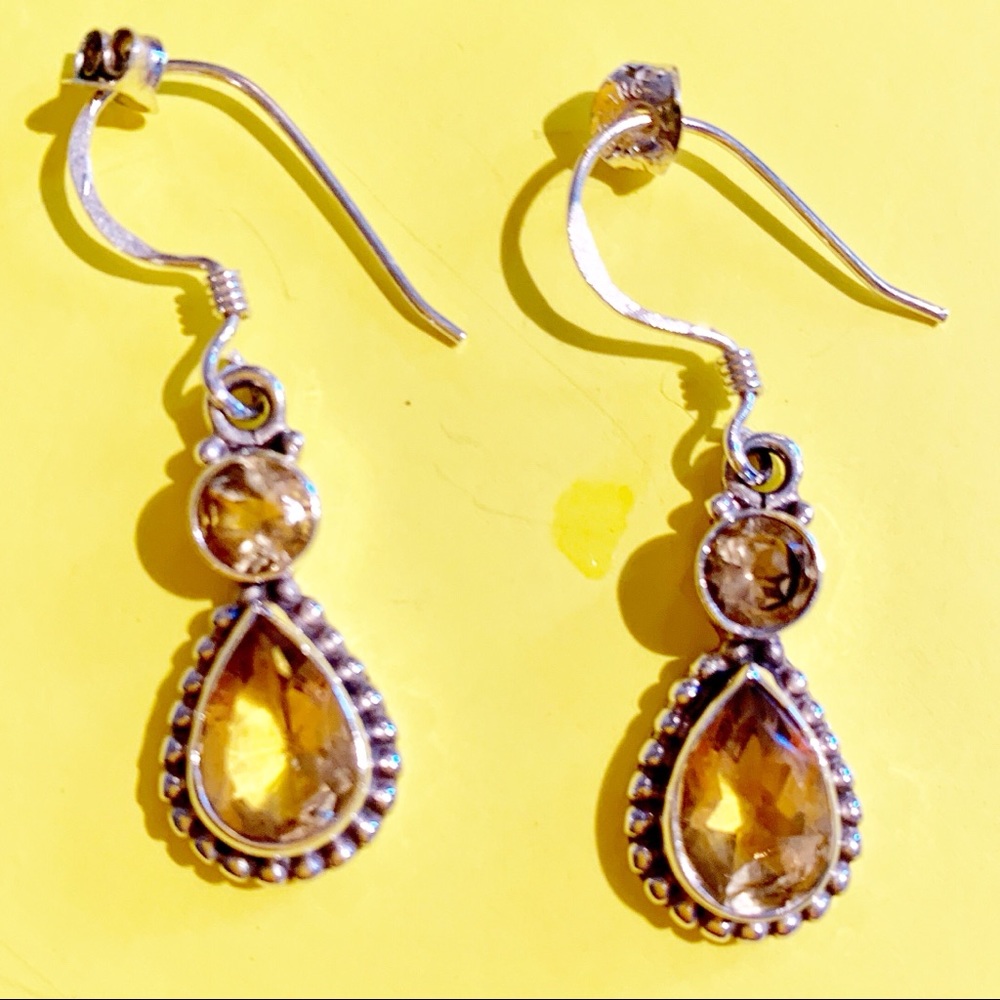 Earrings|Citrine Stone|Sterling Silver|Dangling